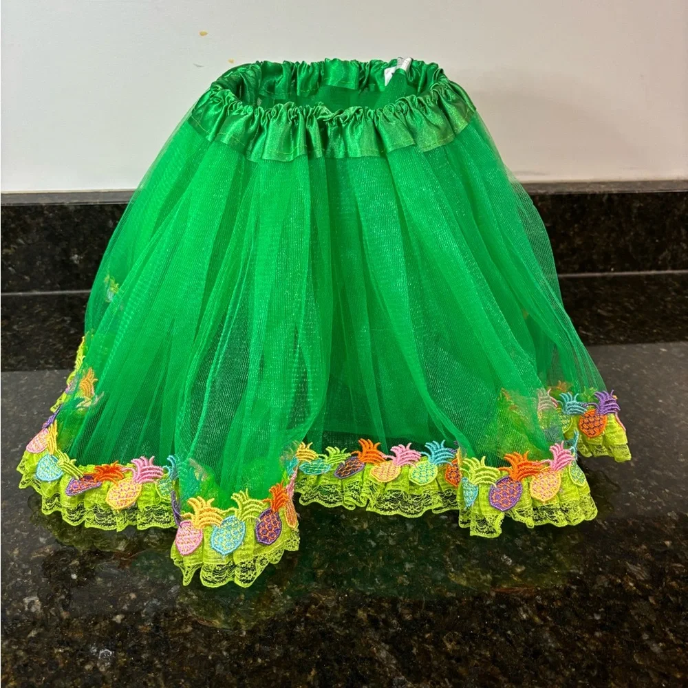 Green Tulle Tutu Skirt with Colorful Pineapple Trim